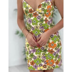 Zara Retro Boho Strappy Multicolor Mini Floral Dress Size XS $59.90